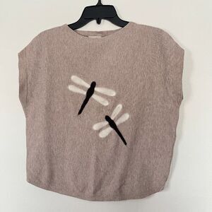 VTG Sioni Dragonfly Needle Felt Knit Top Artwear CurvedHem S